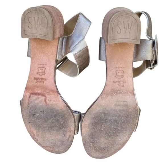 Stuart Weitzman Metallic Gold Broadband Leather Open Toe Sandals Sz 8.5 EUC! main image 7